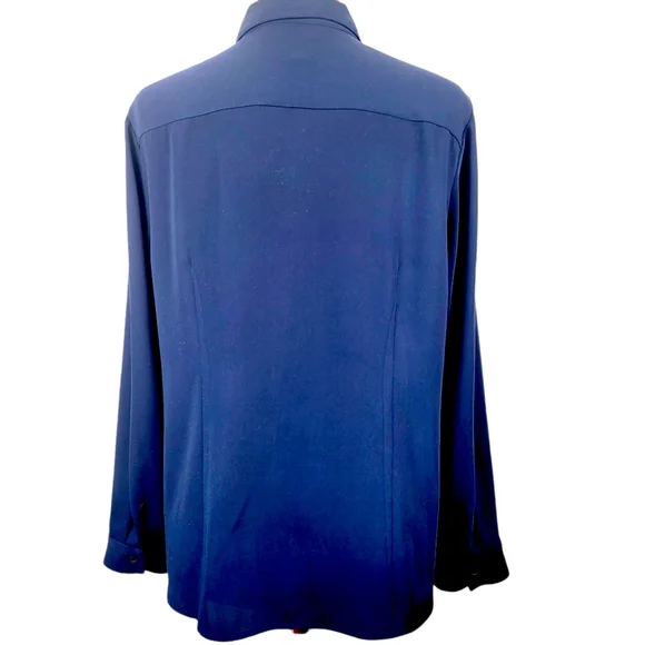 Chicos Colbalt Blue Ruffle Front Silky Blouse Size 2 Medium 12-14 - Picture 5 of 14